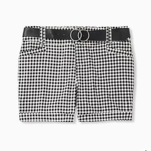 Gingham Mid Shorts Sateen Fabric NO Belt